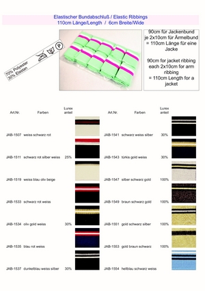 Manchet 110cm/6cm, donkerbl. met 3 Lurex strepen per 10st. 30% L